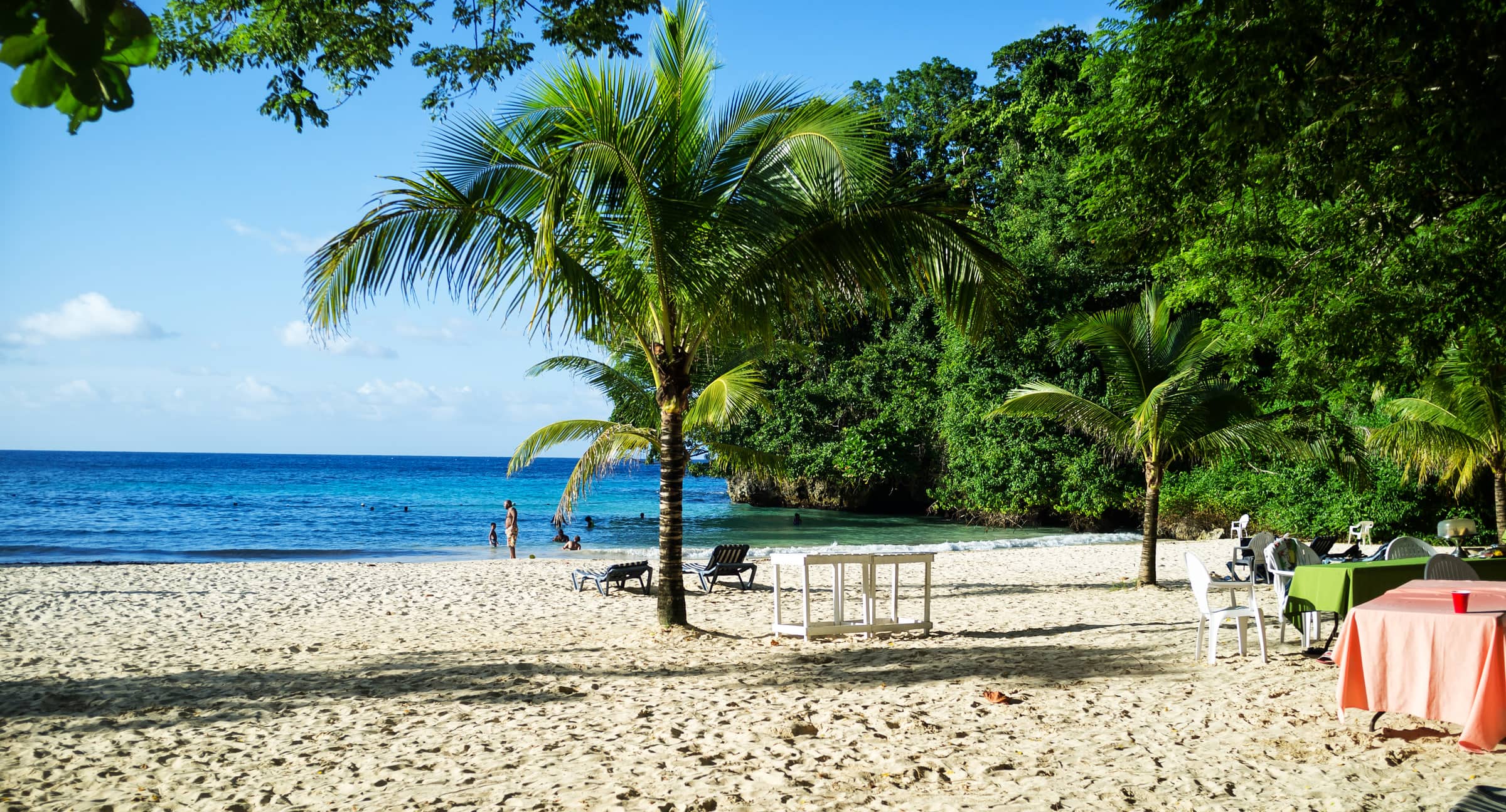 Turquoise cove and green hills at Frenchman’s Cove near Port Antonio, Portland Parish